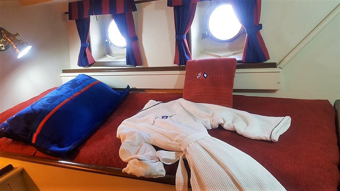 A private stateroom aboard Blue Peter